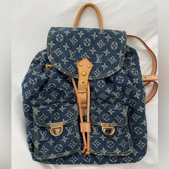 Louis Vuitton Denim Monogram Backpack with Tan Accents - Picture 1 of 16
